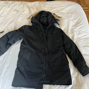 Men's Black Canada Goose Parka with Fur Collar (Size S)